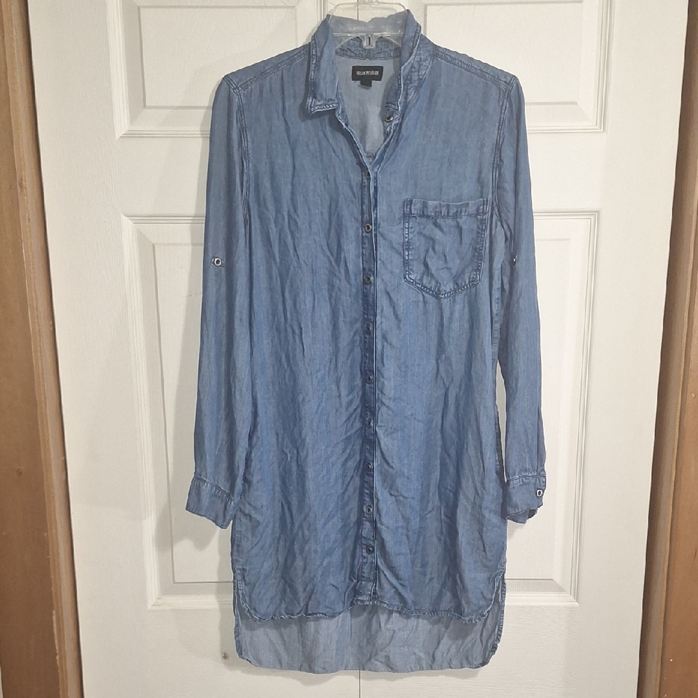 Poison Mushroom Denim Shirt Dress - S - Blue